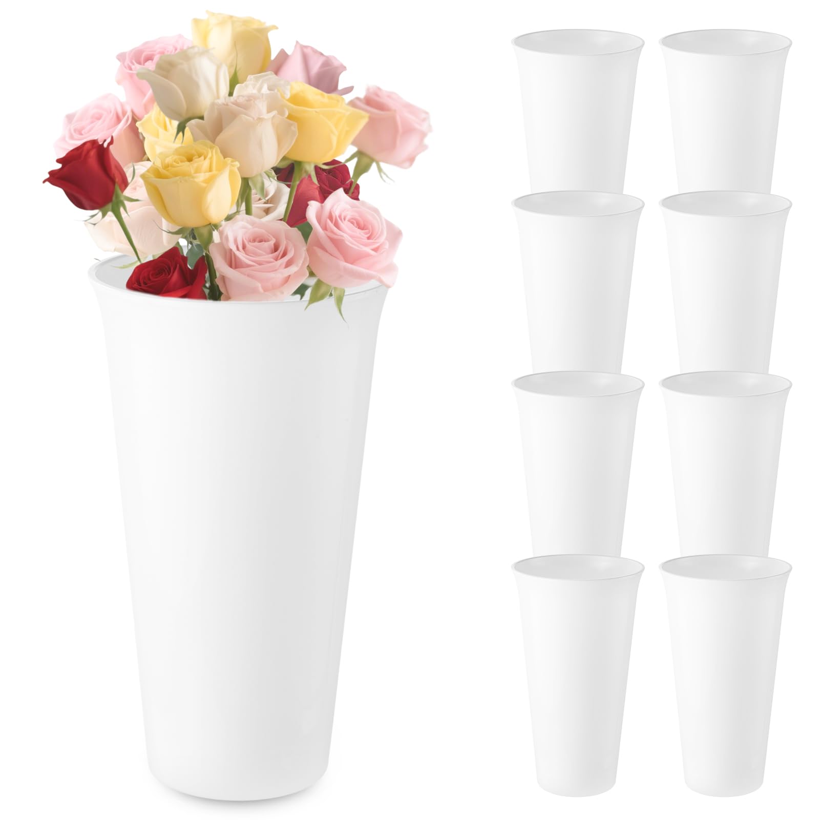 CIEOVO eight pack modern round vases with white finish for elegant centerpieces.