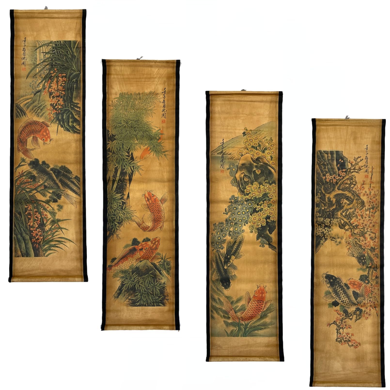 CIFIBIFUN koi fish spring wall scroll enhances seasonal ambiance for the living room