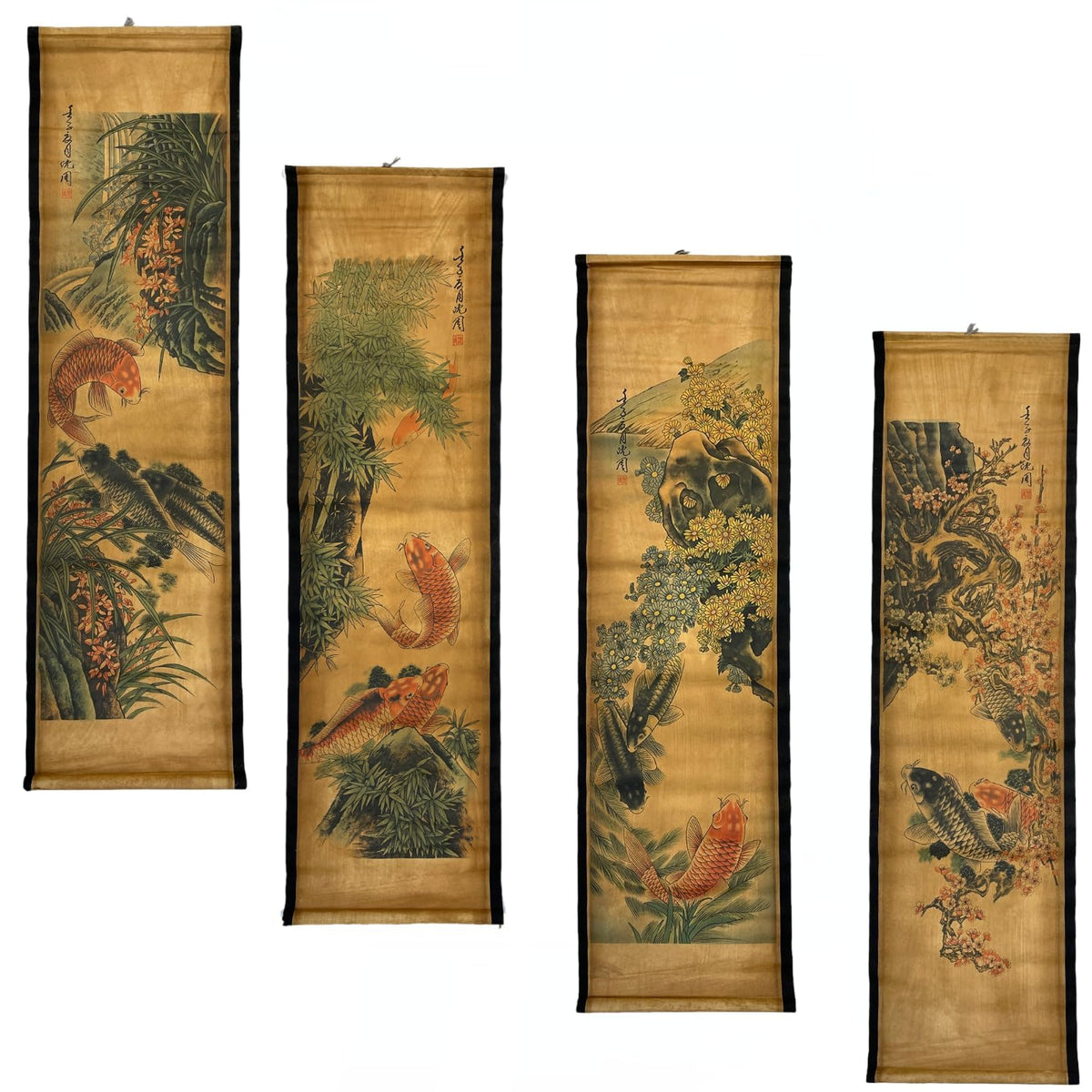 CIFIBIFUN koi fish spring wall scroll enhances seasonal ambiance for the living room