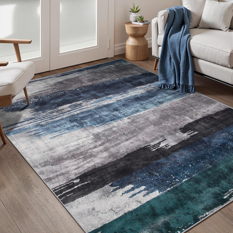 Ciicool abstract area rug 3x5 blue and navy grey adds modern style to your space