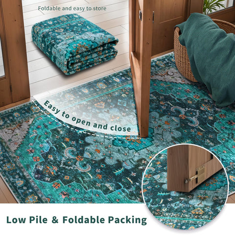 Ciicool teal rug complements modern and bohemian decor styles.