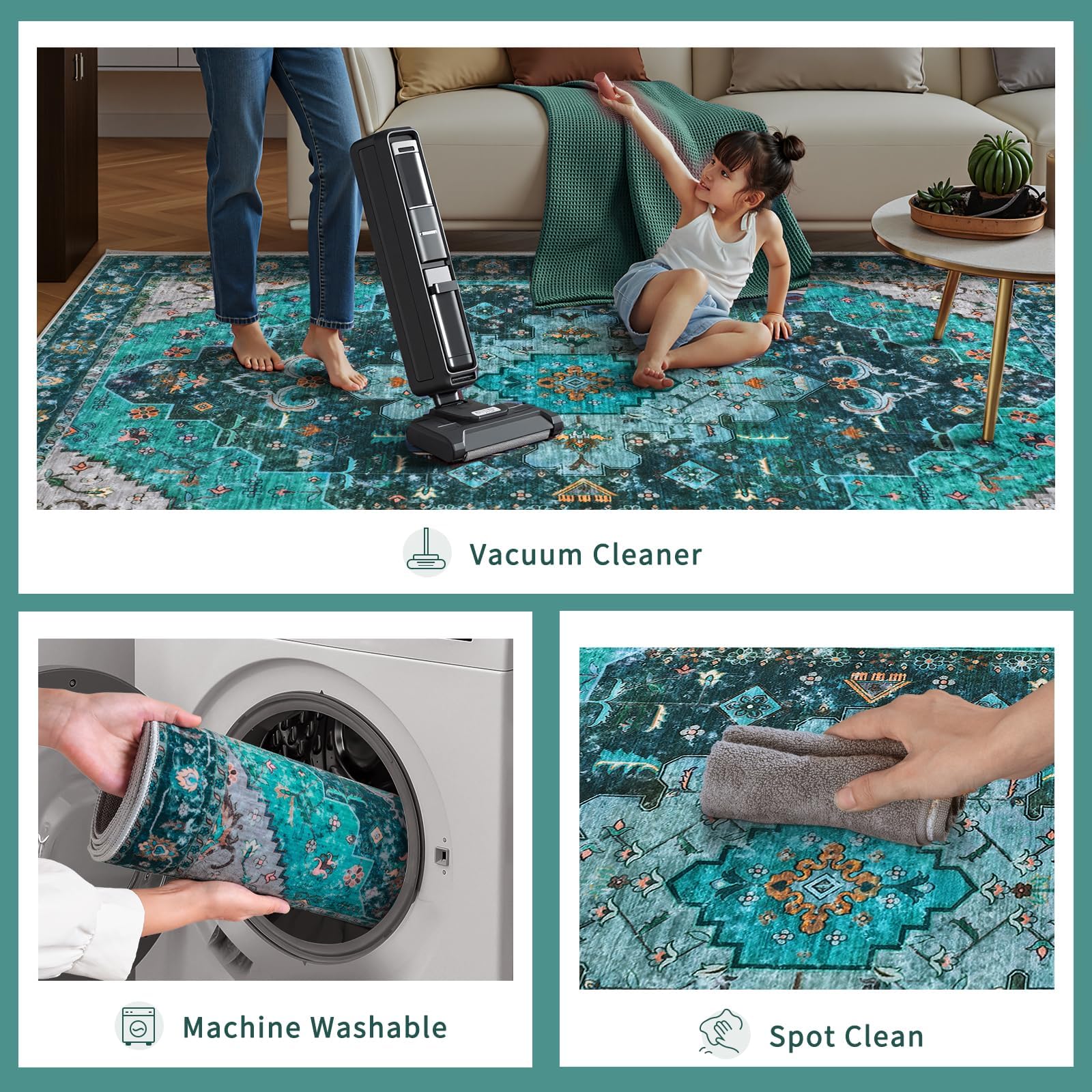 Ciicool machine-washable rug cleans up everyday spills.