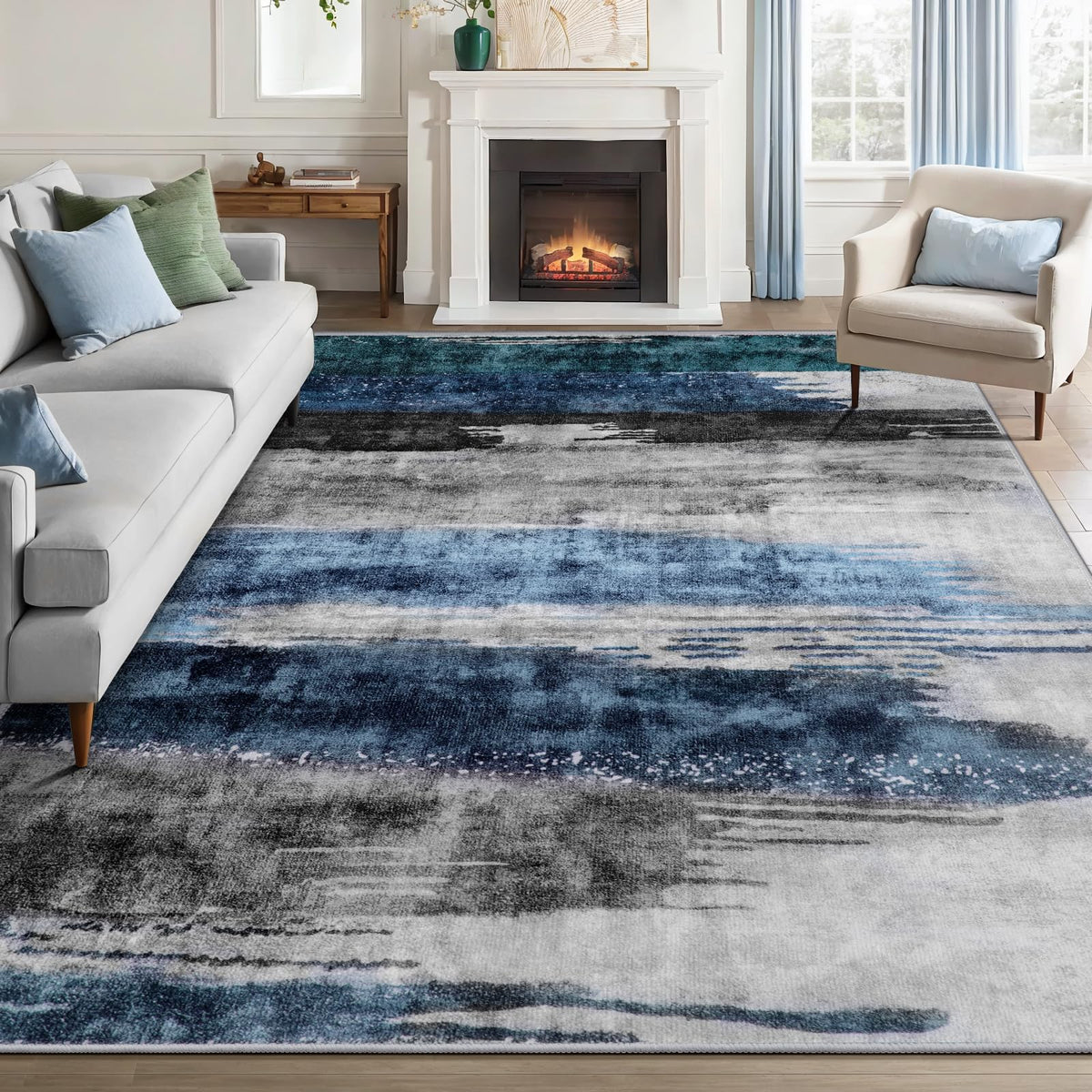 Ciicool Modern Abstract Rug 5x7 front view in living room, stylish focal point