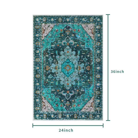 Ciicool soft low-pile teal rug offers cozy feet and easy placement.