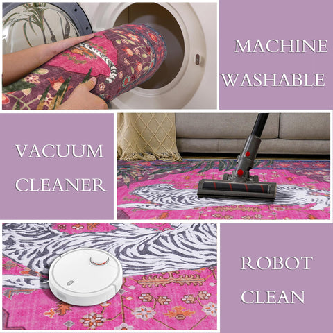 CILEPMID leopard rug with TPE backing provides stability on smooth floors