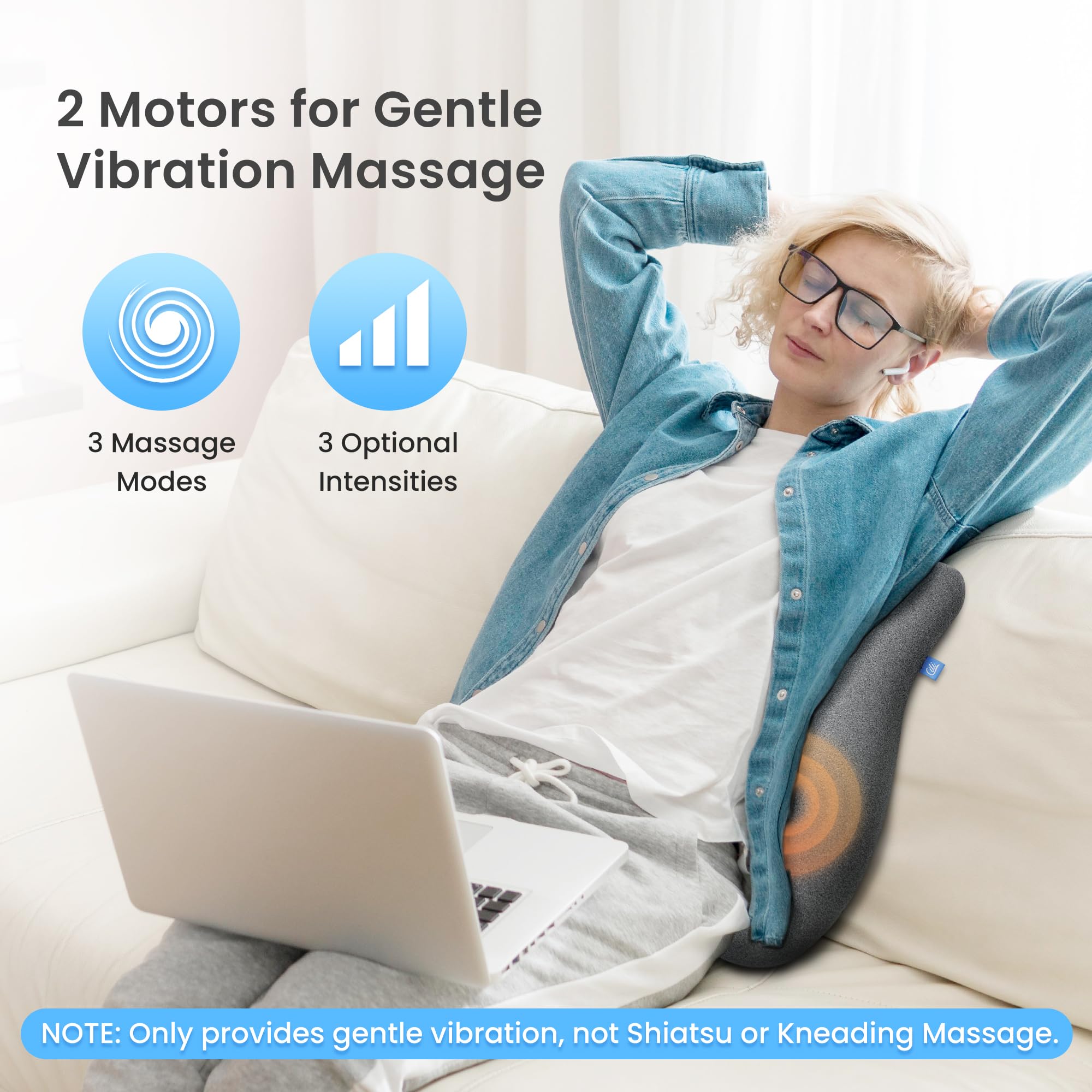 CILI back massager with heat features three temperature options for warming sessions.