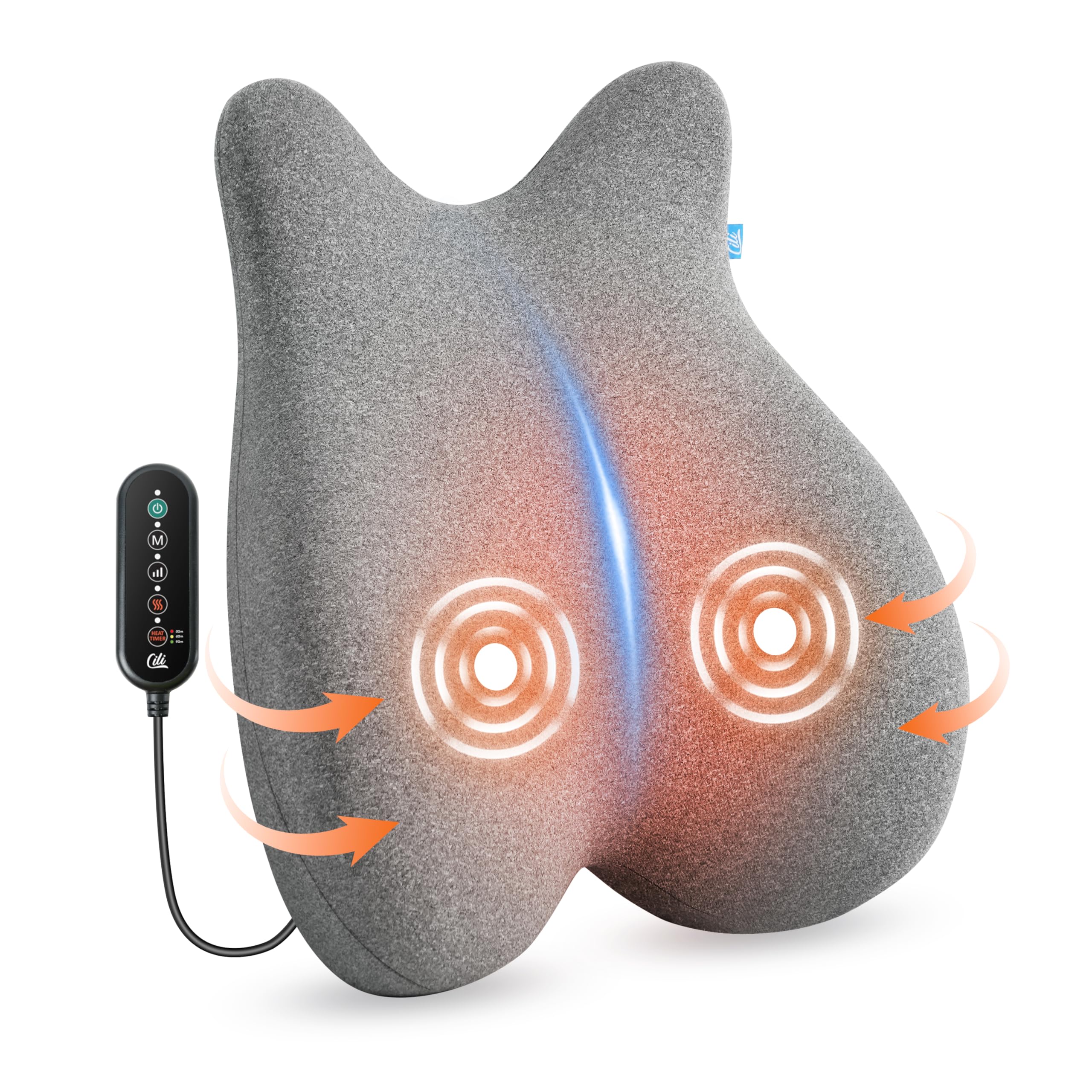 CILI heated lumbar pillow on an office chair provides ergonomic back support.
