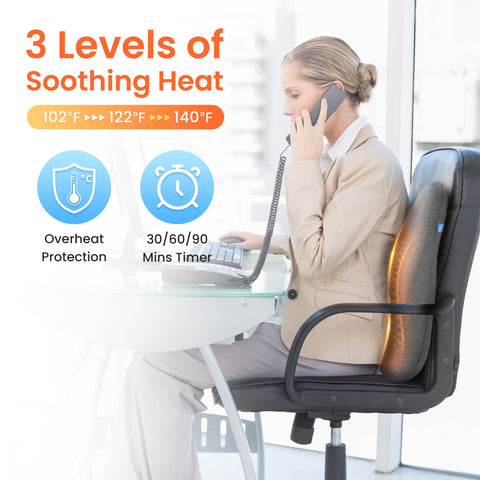 CILI lumbar pillow with vibration modes offers relaxing back massage at work.