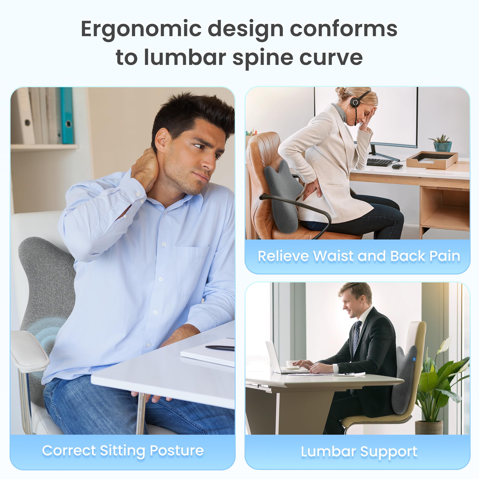 CILI memory foam lumbar support conforms to the back during long sits.