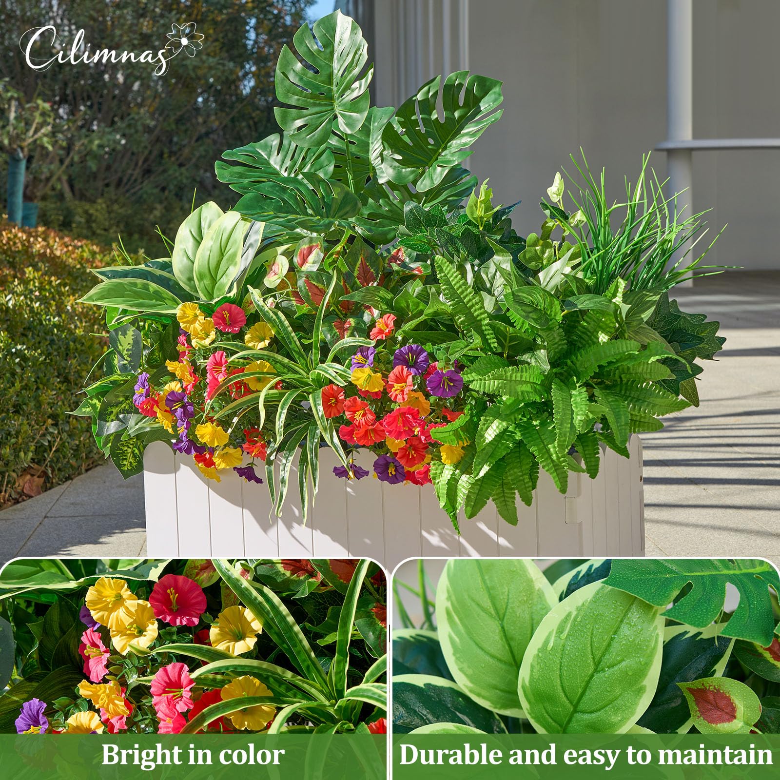 Cilimnas outdoor faux greenery enhances window boxes and balconies with realistic texture