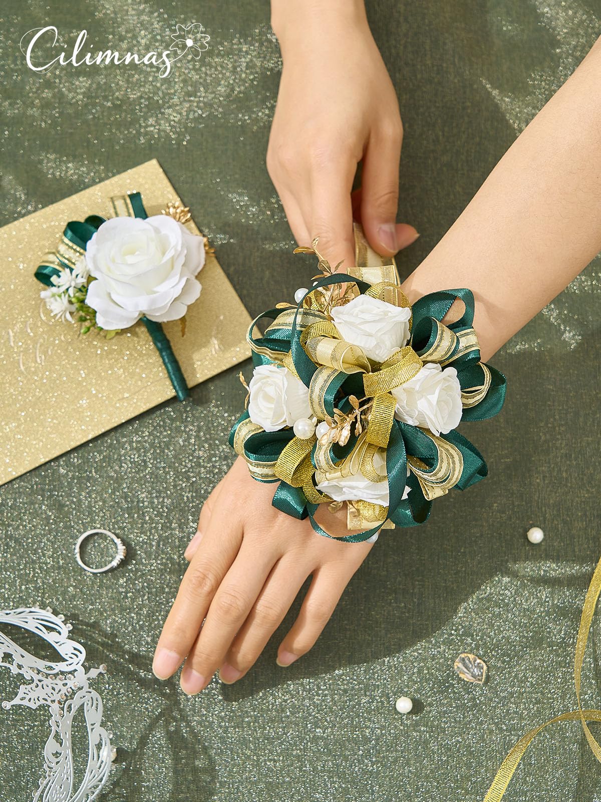 Cilimnas boutonniere gold foliage detail adds luxe accents