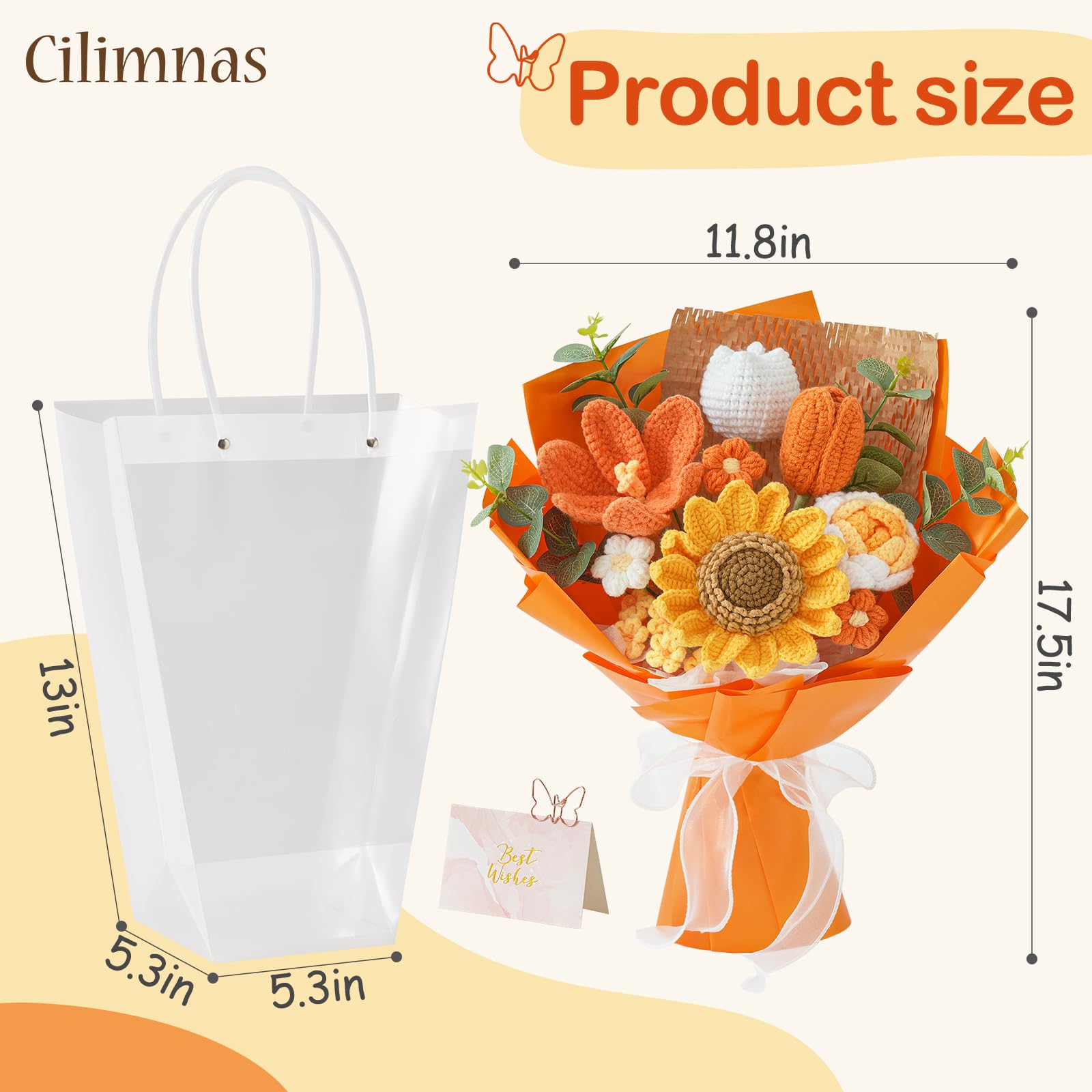 Cilimnas crochet bouquet stands 17.5 inches tall – impressive presence.