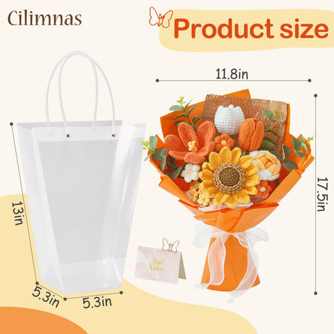 Cilimnas crochet bouquet stands 17.5 inches tall – impressive presence.