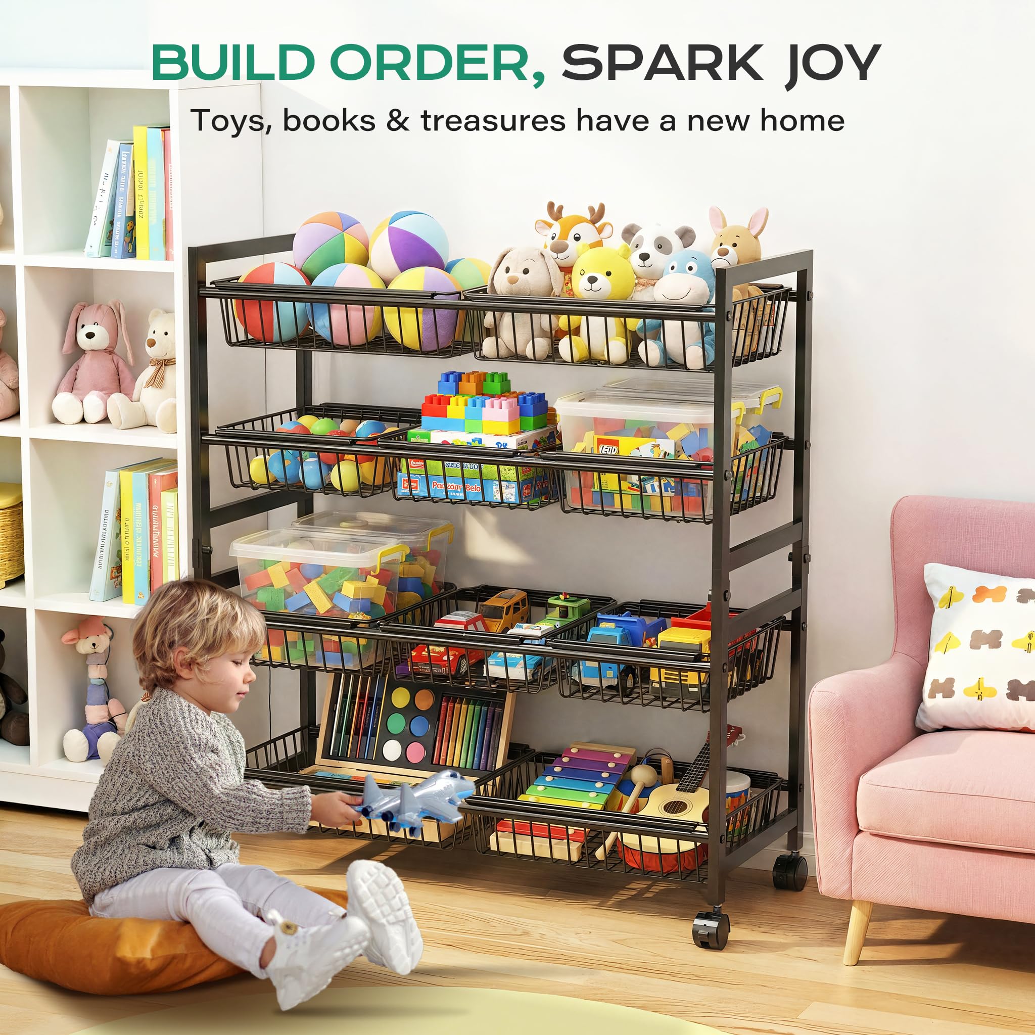 Cinati snack cart top view highlighting 10 baskets and double-stack design