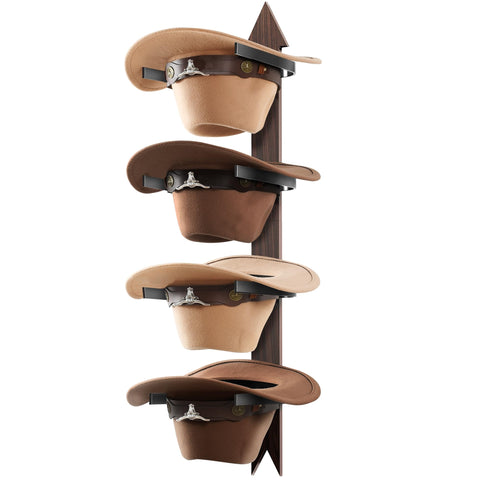 Cinati cowboy hat rack wall mount with arrow accents and walnut finish.