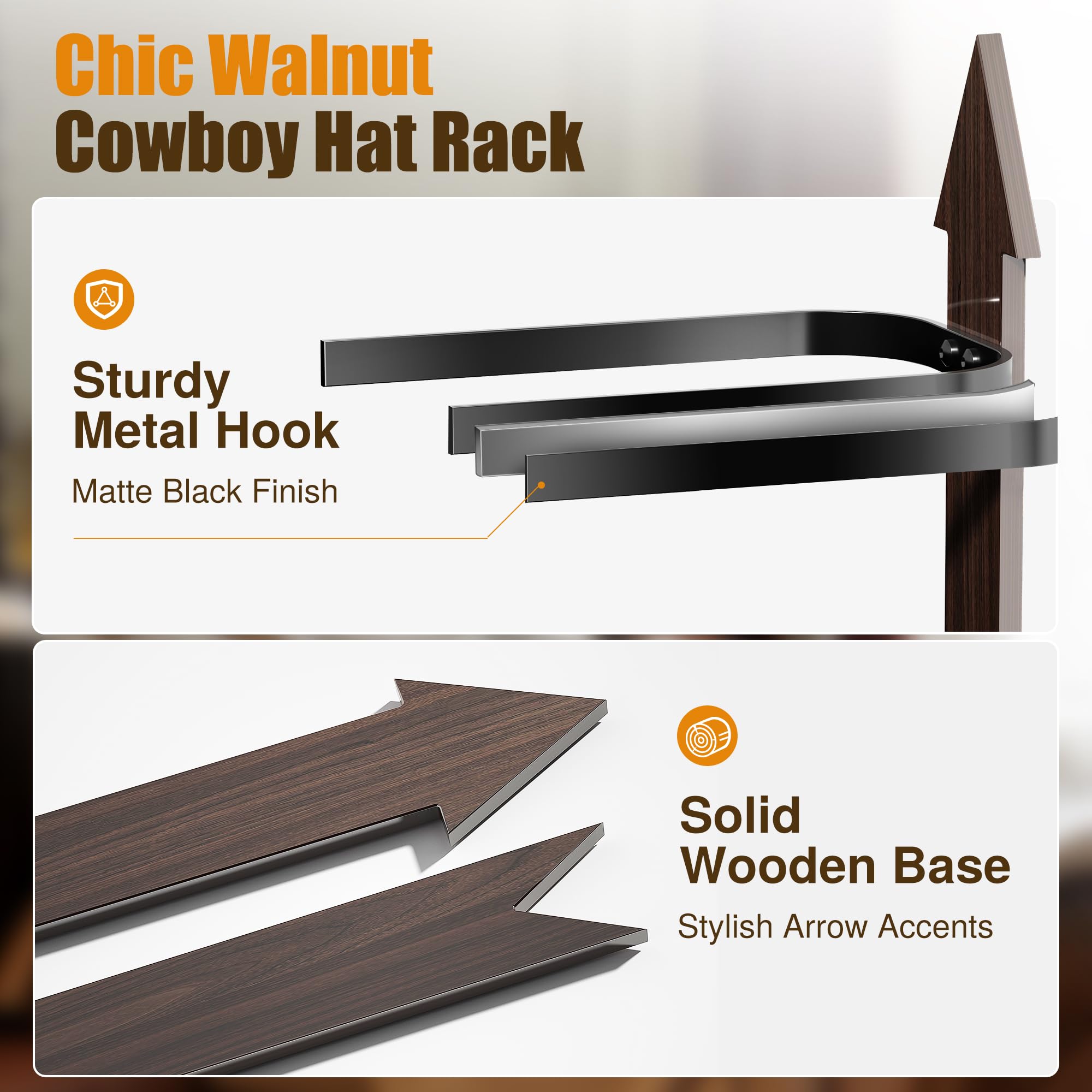 Cinati hat rack stores hats upside down to protect brims.
