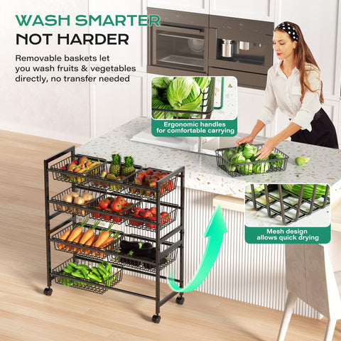 Cinati mobile kitchen organizer on wheels for flexible room rearrangement