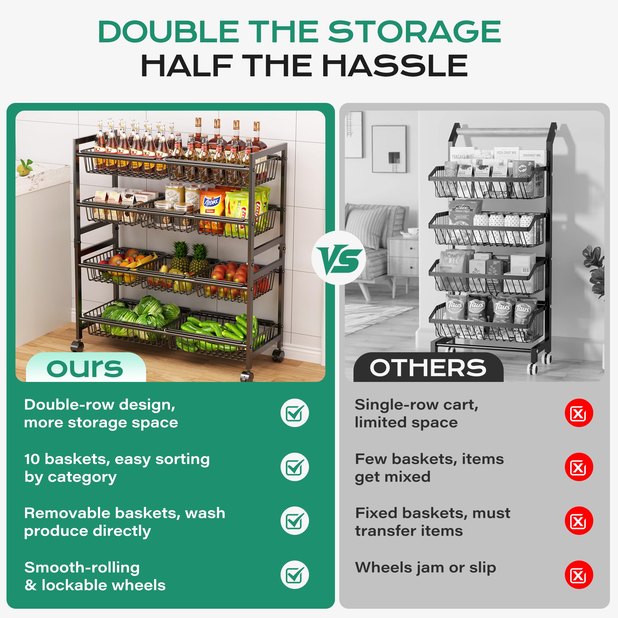 Cinati rolling pantry cart assembly demonstrates quick, tool-free setup