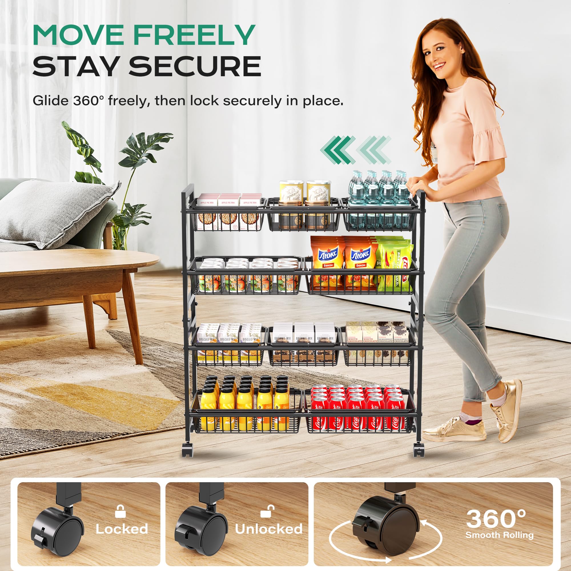 Cinati sturdy steel frame supporting heavy produce and pantry items