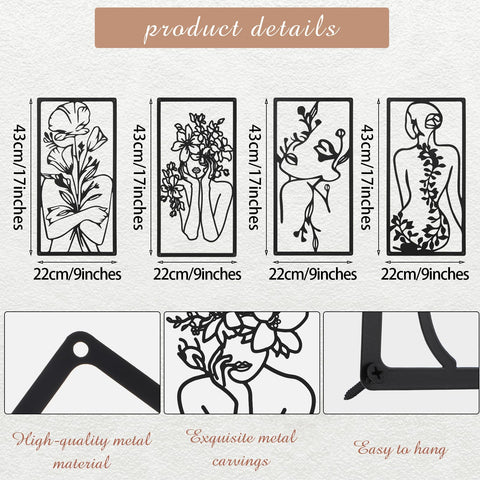 Cindeer black metal abstract woman line drawing variant B provides stylish accent and long-lasting wall art.
