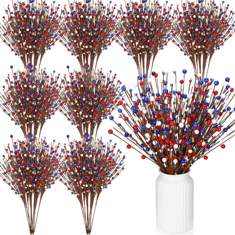 Cindeer patriotic berry stem pick for 4th of July decor, adds festive color easily.