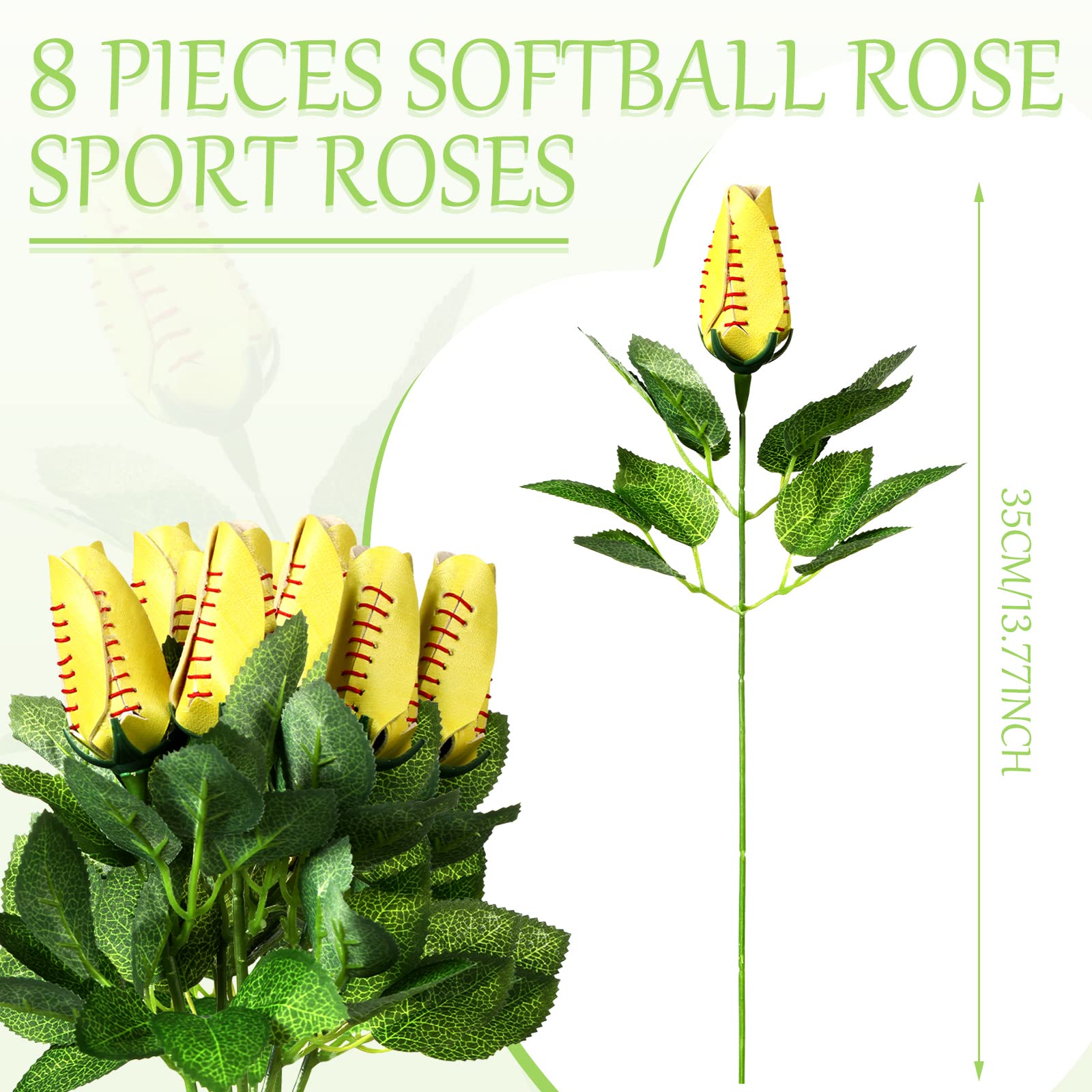 Cindeer softball rose yellow bud in receptacle creates realistic sports decor.