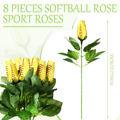 Cindeer softball rose yellow bud in receptacle creates realistic sports decor.