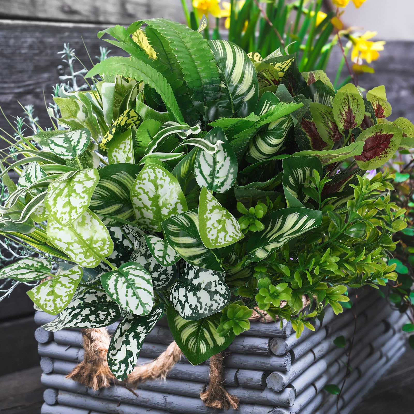 Cindeer versatile faux greenery for porches, patios, or cafe displays.