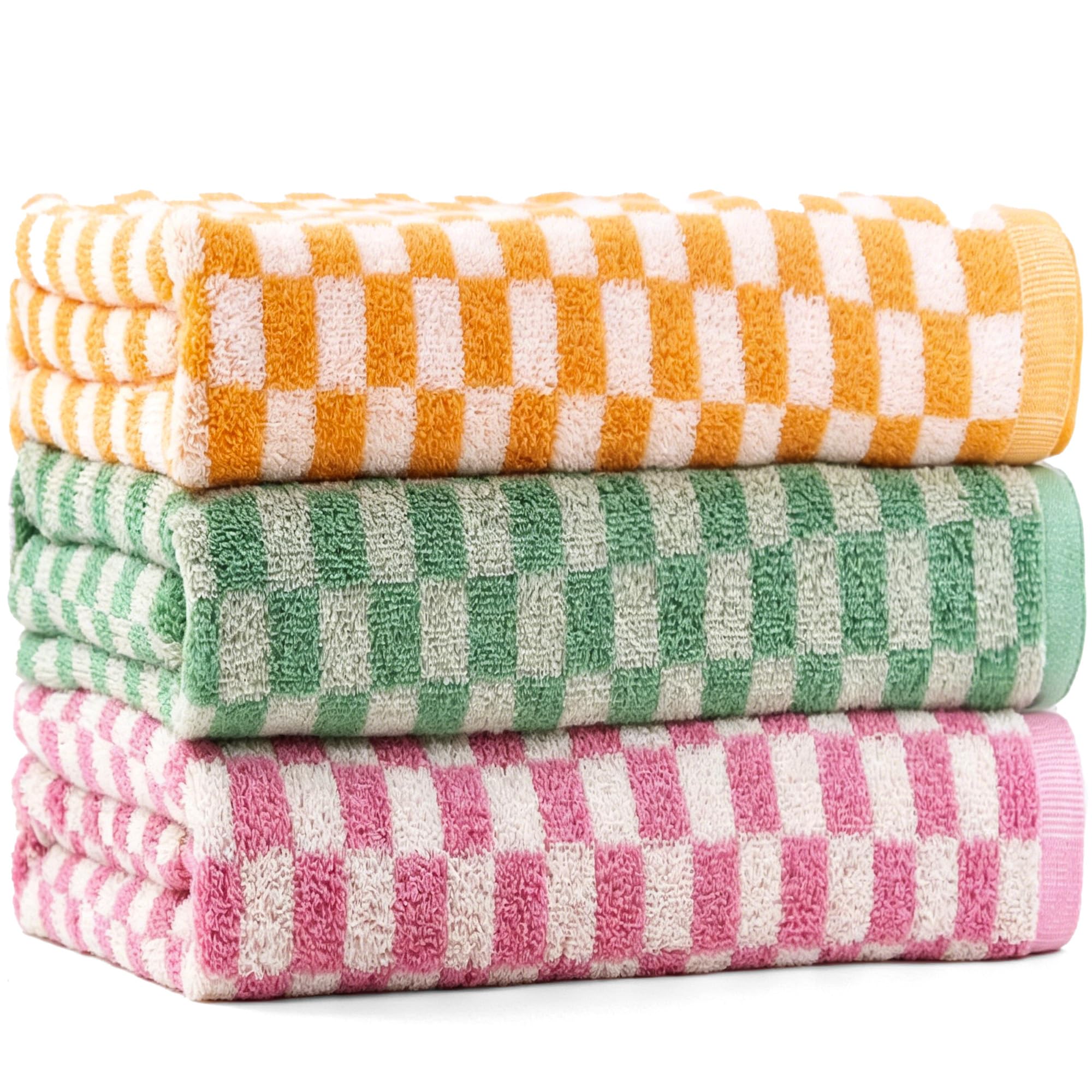 CinGiiCo checkered towels set, large 55x28 inches, soft and absorbent for quick-dry baths.