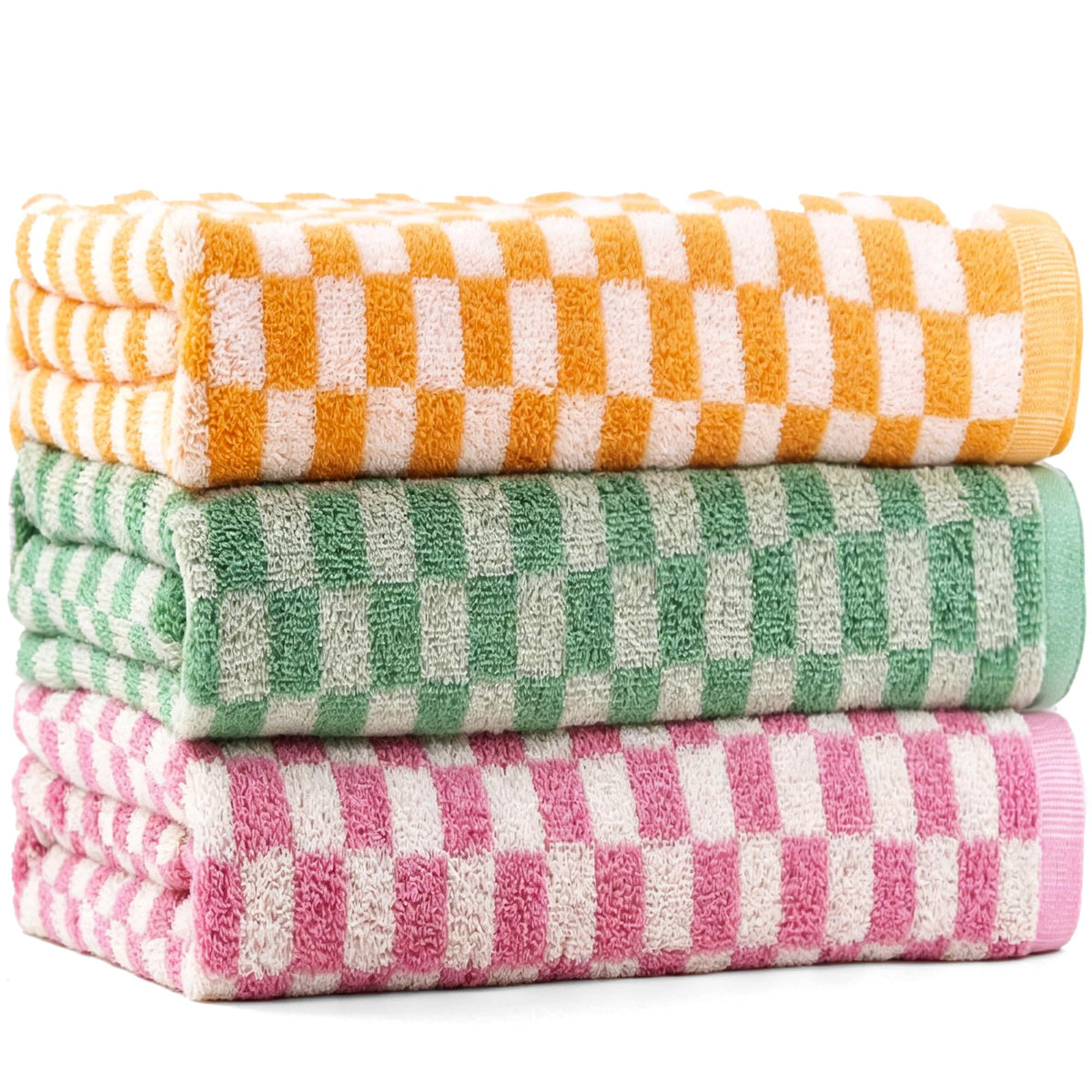 CinGiiCo checkered towels set, large 55x28 inches, soft and absorbent for quick-dry baths.