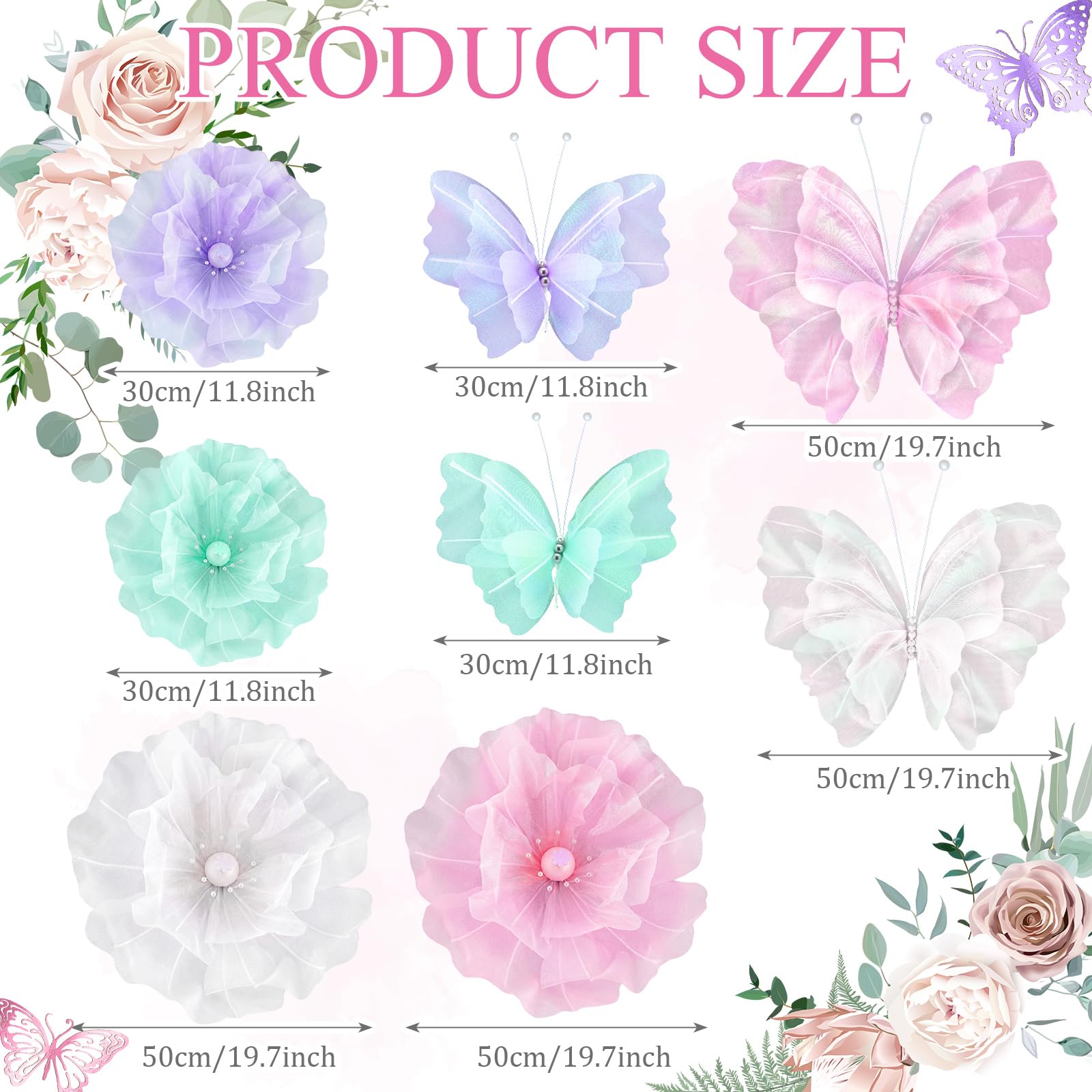 Cinnvoice 20-inch pink butterfly flower decor for celebrations and walls.
