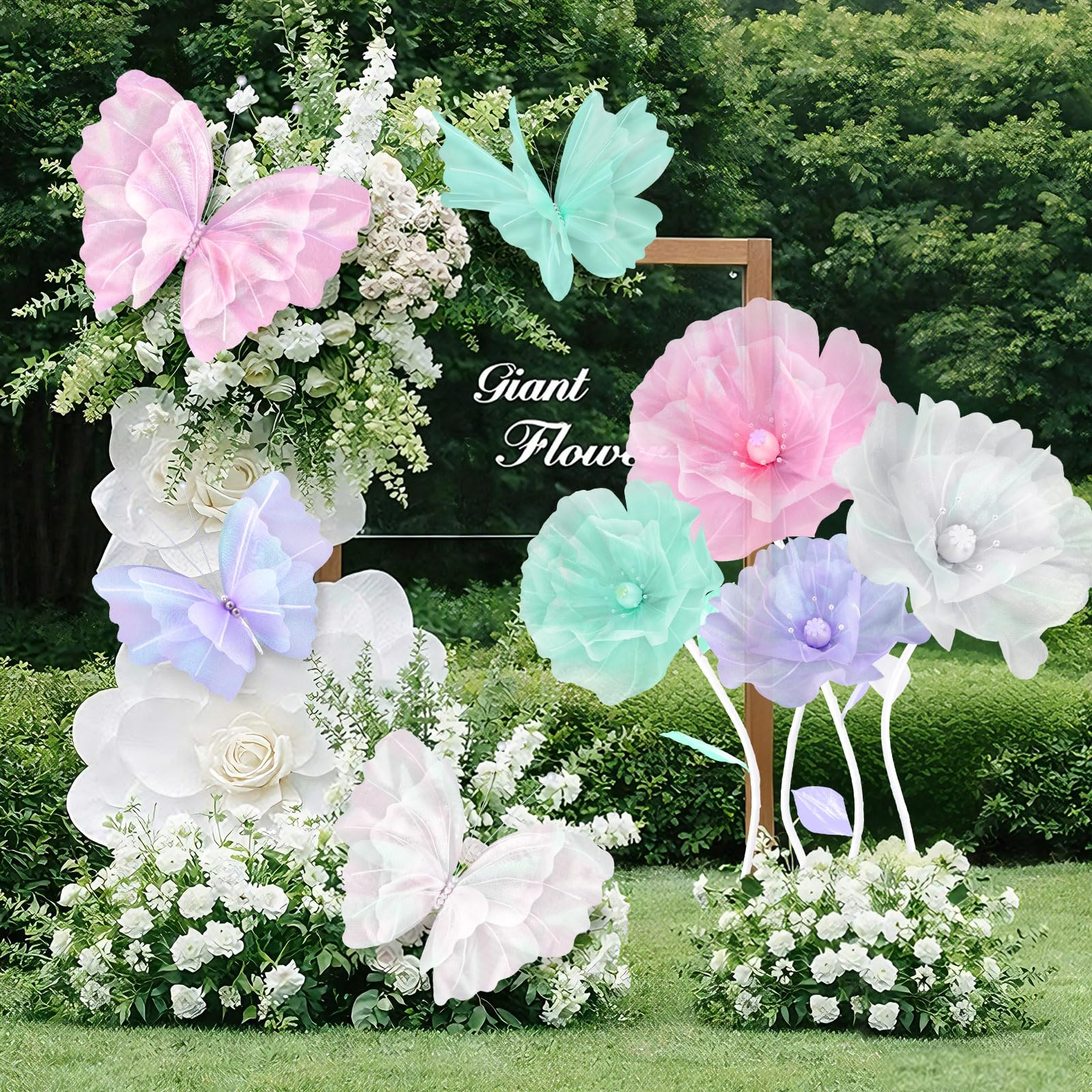 Cinnvoice 20-inch white butterfly flower decor for wedding backdrops and ceilings.