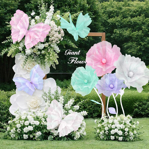 Cinnvoice 20-inch white butterfly flower decor for wedding backdrops and ceilings.