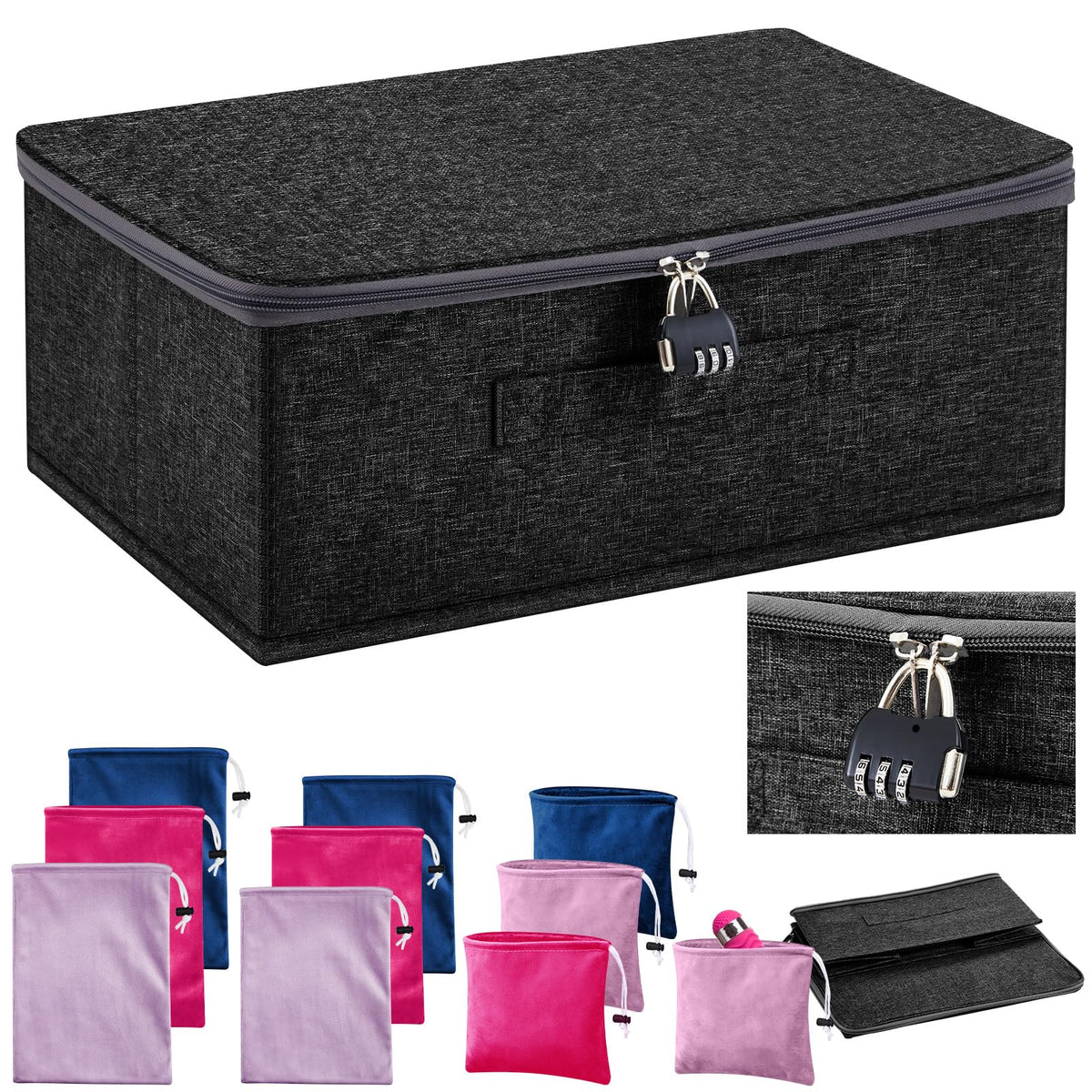 Cinnvoice lockable toy bag box front view for discreet storage on the go.