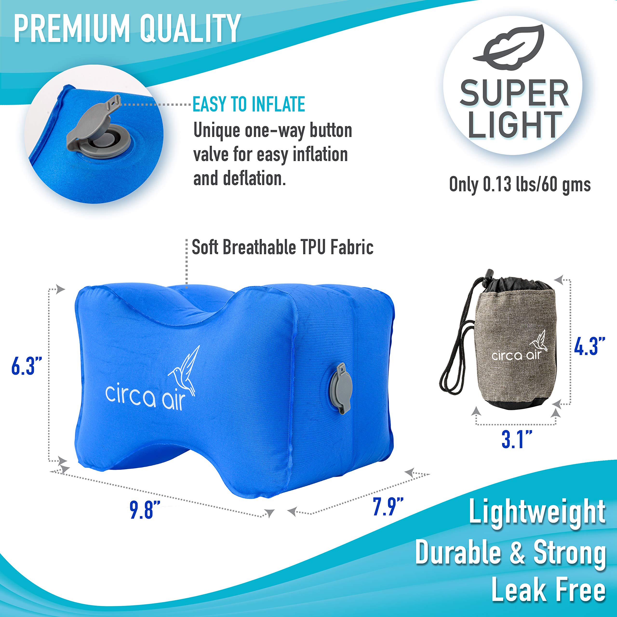 Ergonomically designed Circa Air knee pillow supports legs and spine alignment