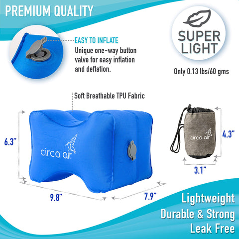 Ergonomically designed Circa Air knee pillow supports legs and spine alignment