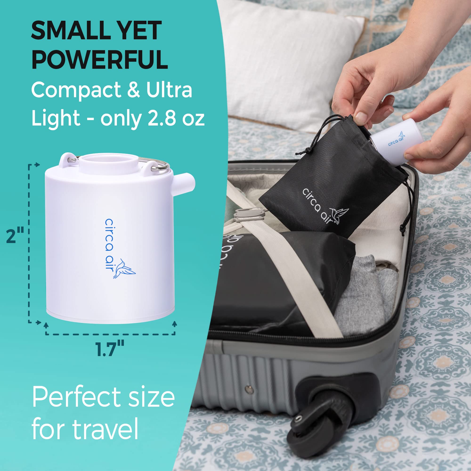 Circa Air mini pump housed in a durable travel case.
