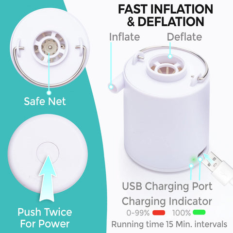 Circa Air mini pump inflating mattress with five nozzles.