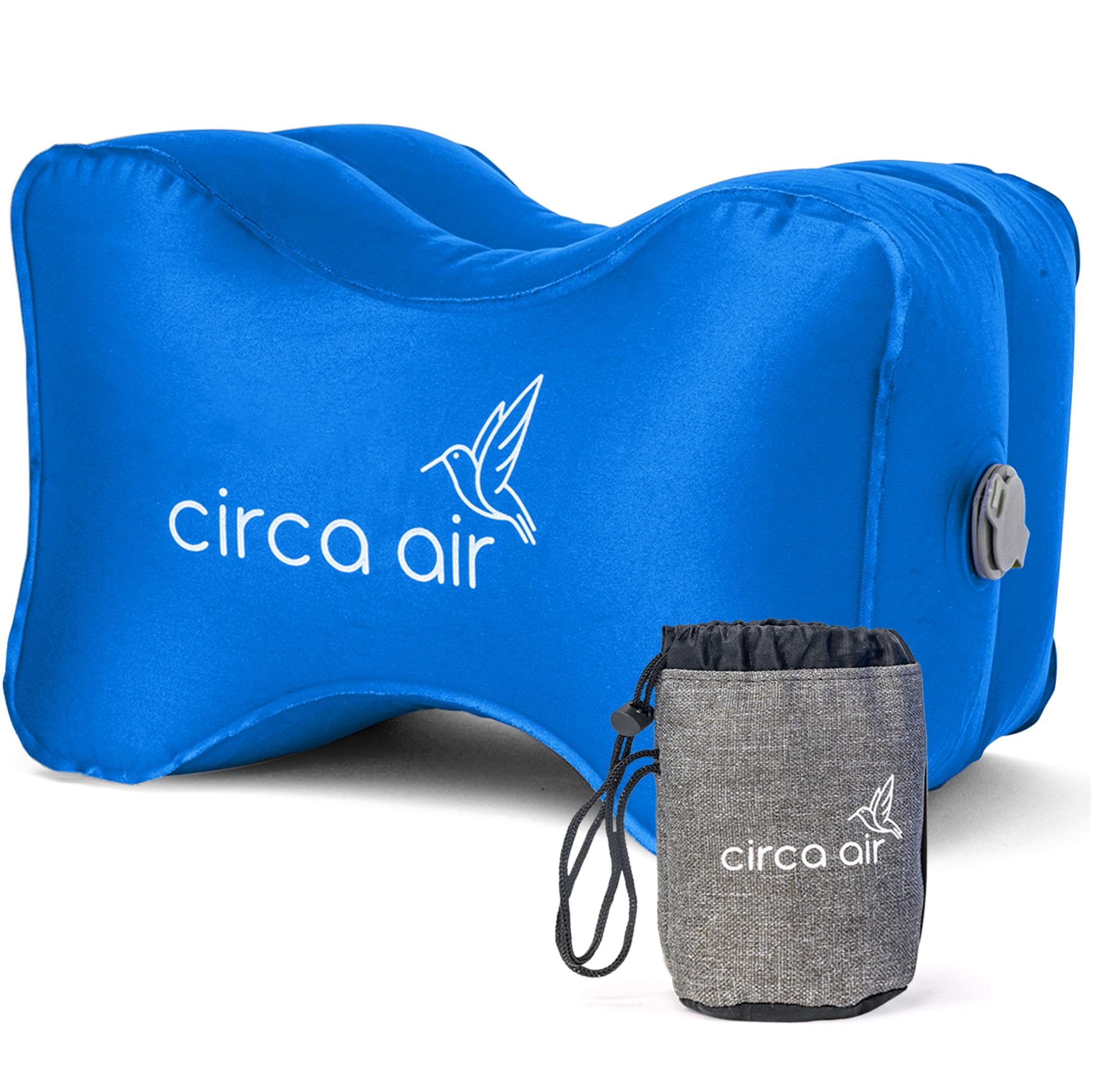 Push-button inflation on Circa Air knee pillow for quick firmness control