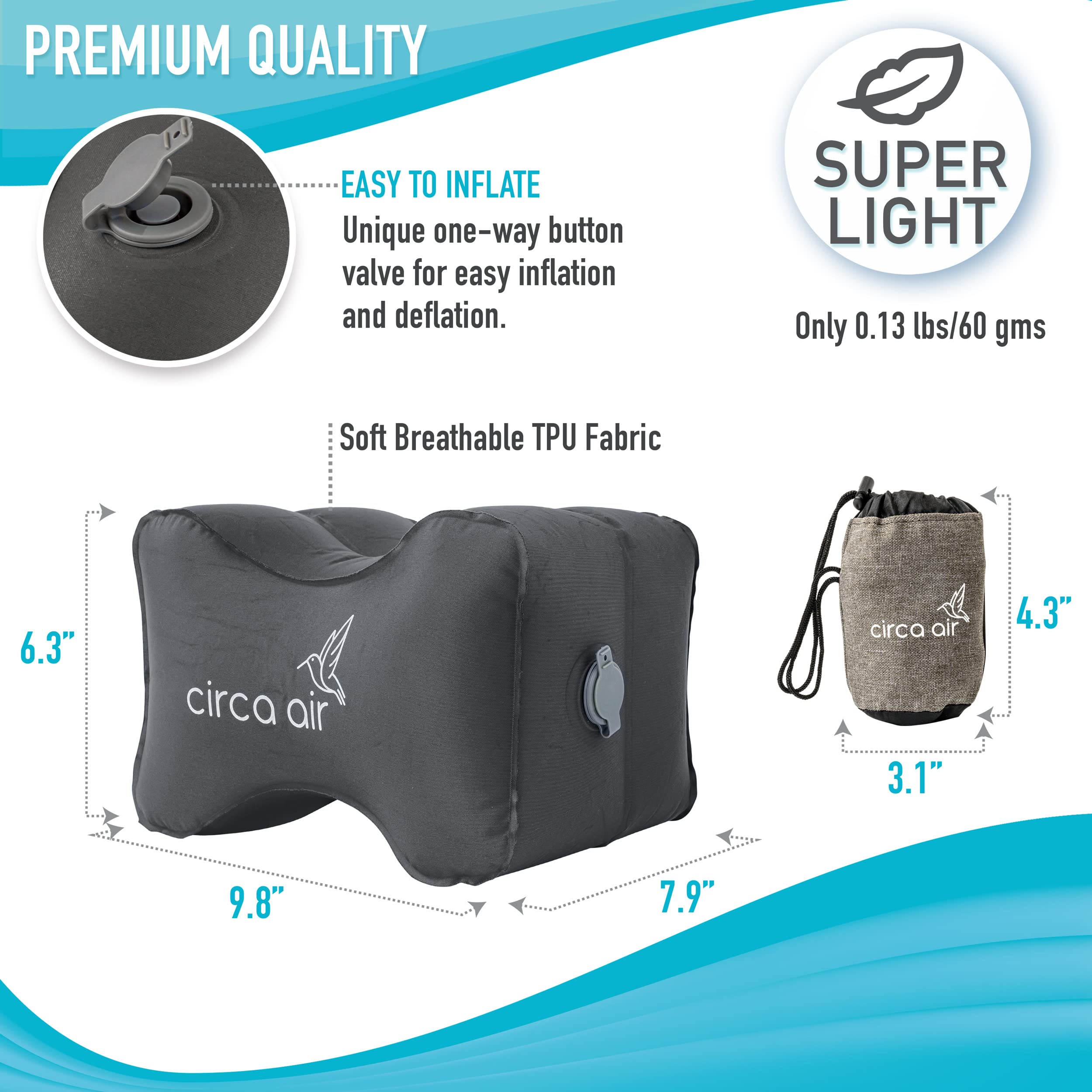 Circa Air knee pillow with soft TPU material for durable comfort