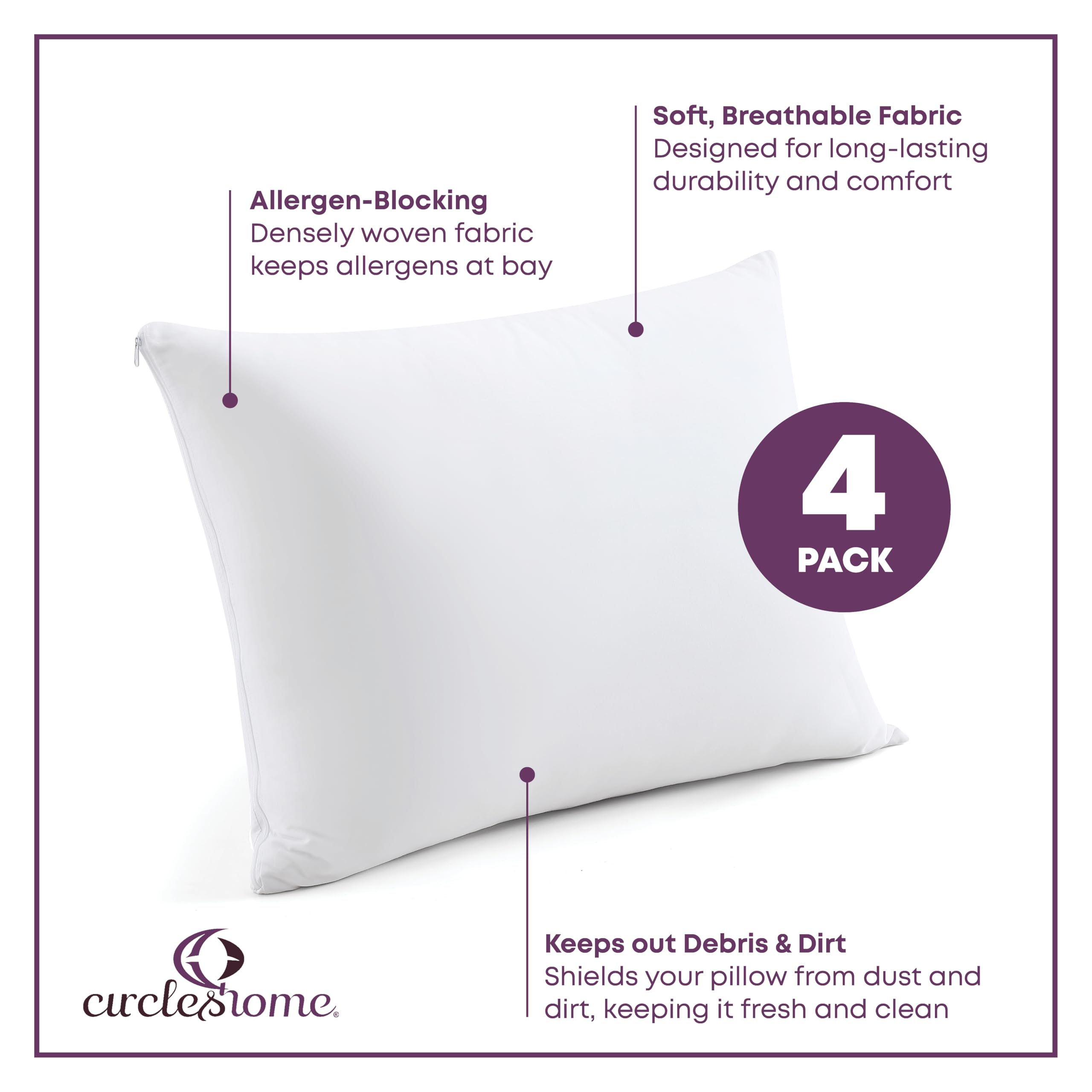 CirclesHome pillow protectors in breathable cotton fabric to keep pillows cool.