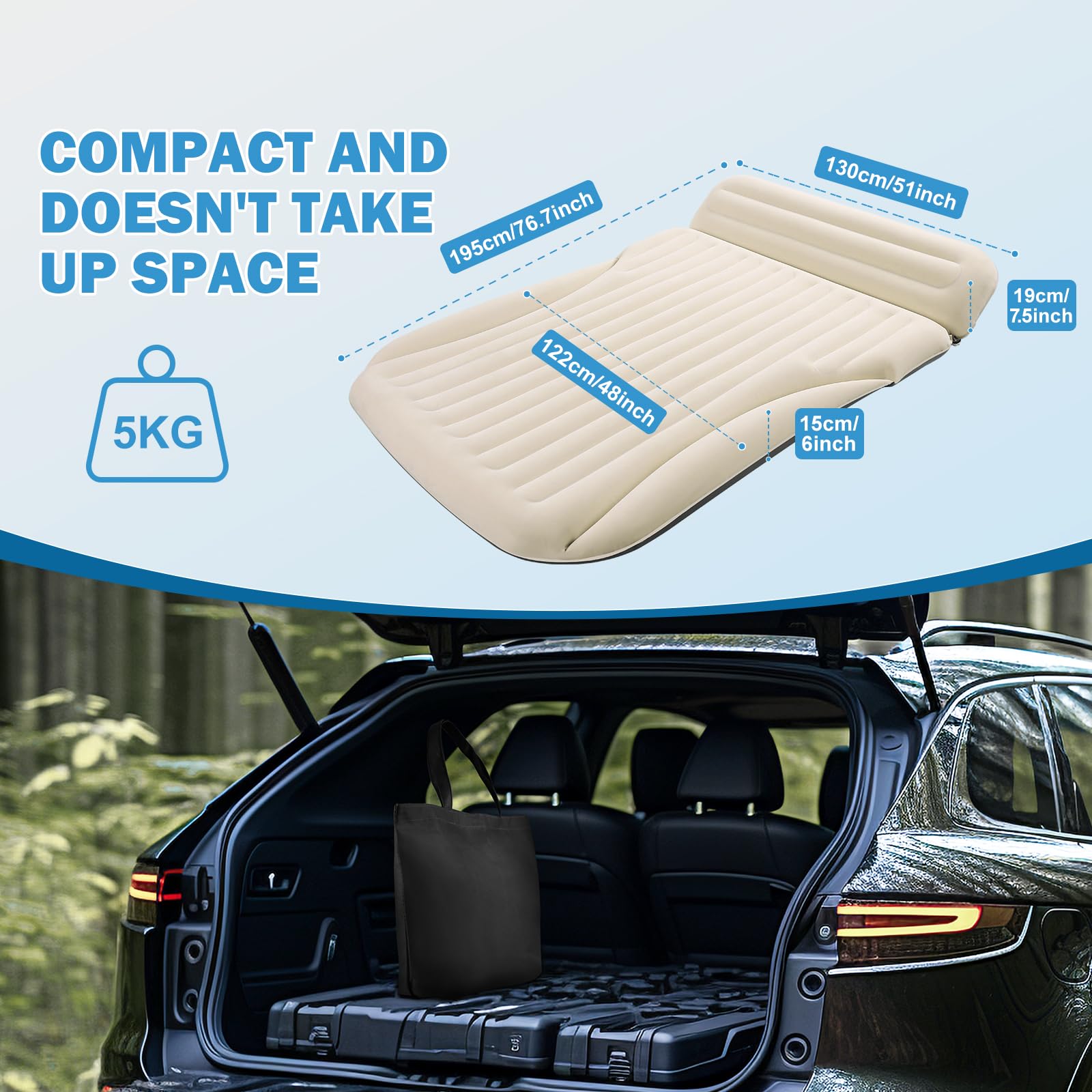 Ciremiv SUV trunk-fit mattress shown in car trunk for road trips