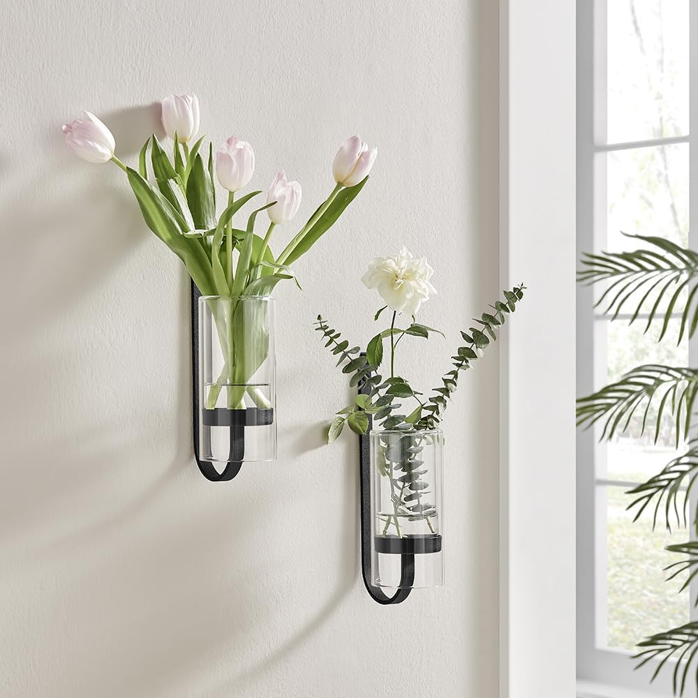 CISEANOL 2-piece iron glass vase set for hanging wall display, ideal for home decor