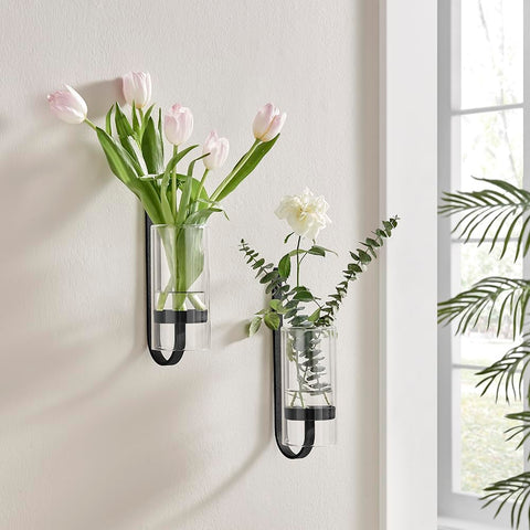 CISEANOL 2-piece iron glass vase set for hanging wall display, ideal for home decor