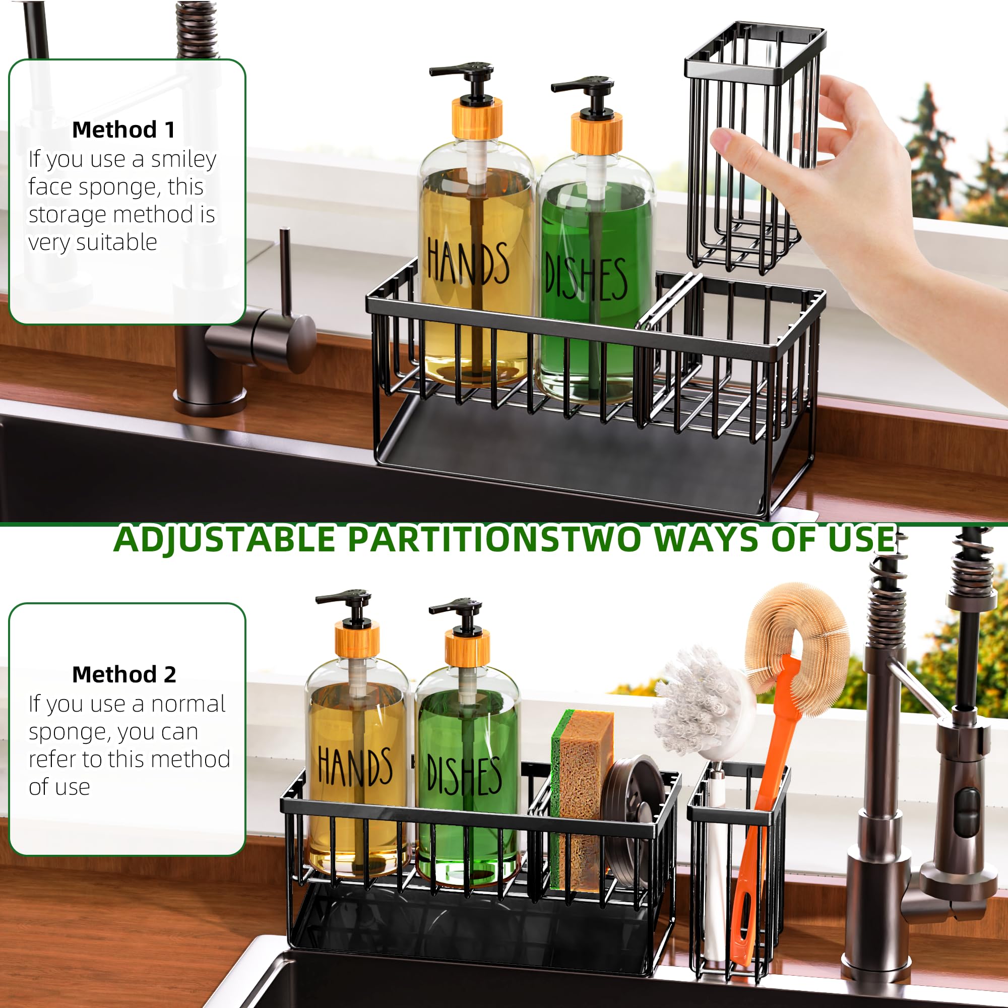 Cisily stainless-steel sponge holder keeps sponges organized and drains into the sink.