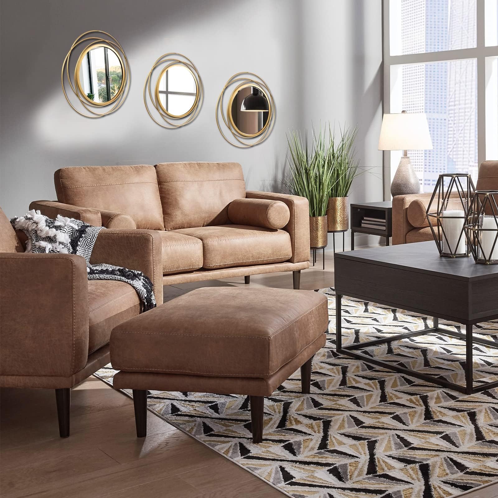 Cityelf gold circle mirrors with metal frame enhance entryways and living spaces.