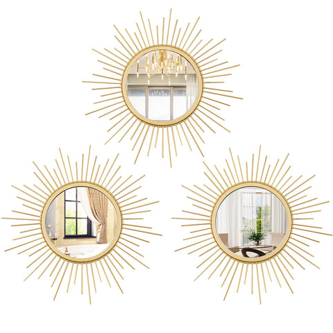 Cityelf gold sunburst mirror: radiant focal point for entryways and living spaces.