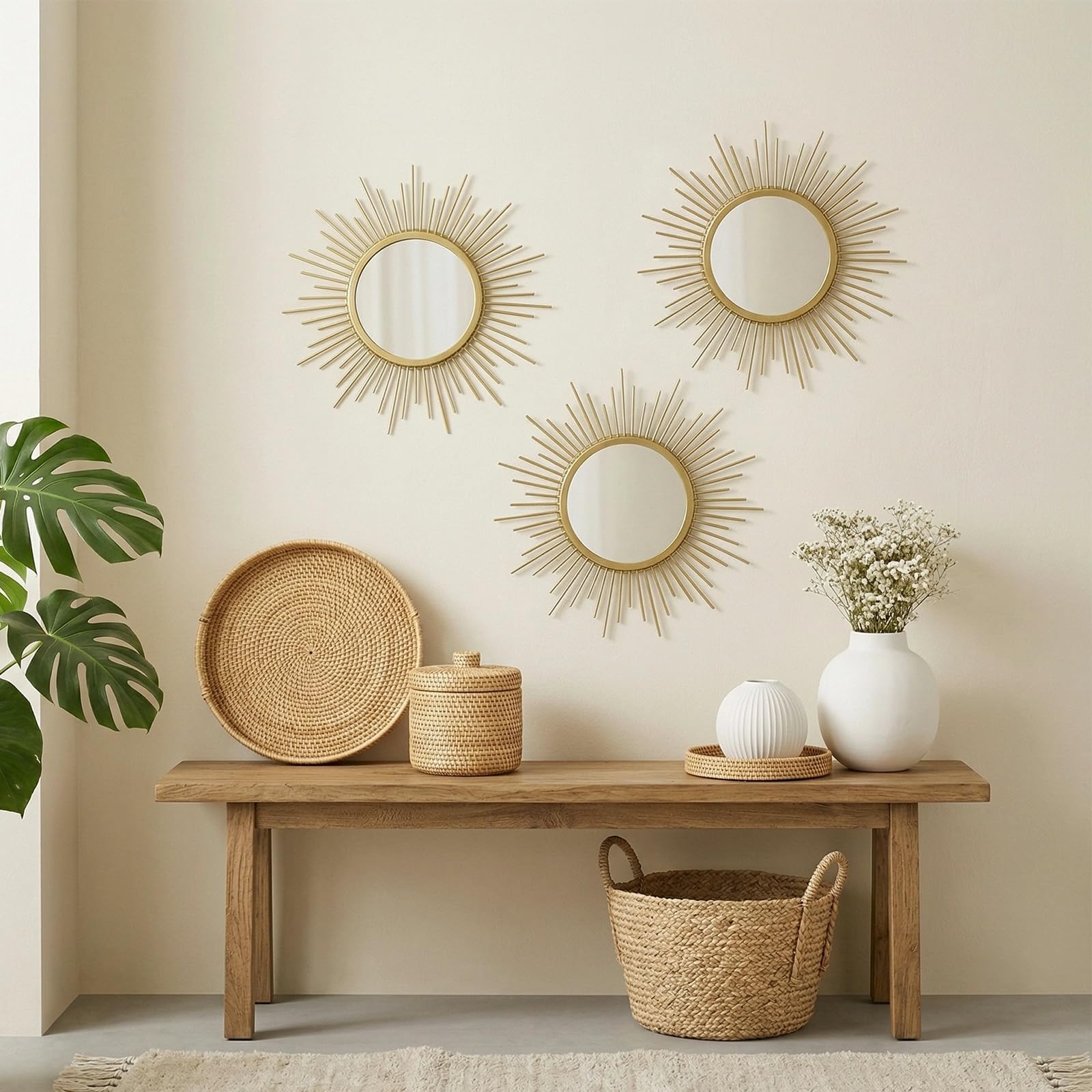 Cityelf gold sunburst mirrors: elegant wall decor adding depth to modern interiors.