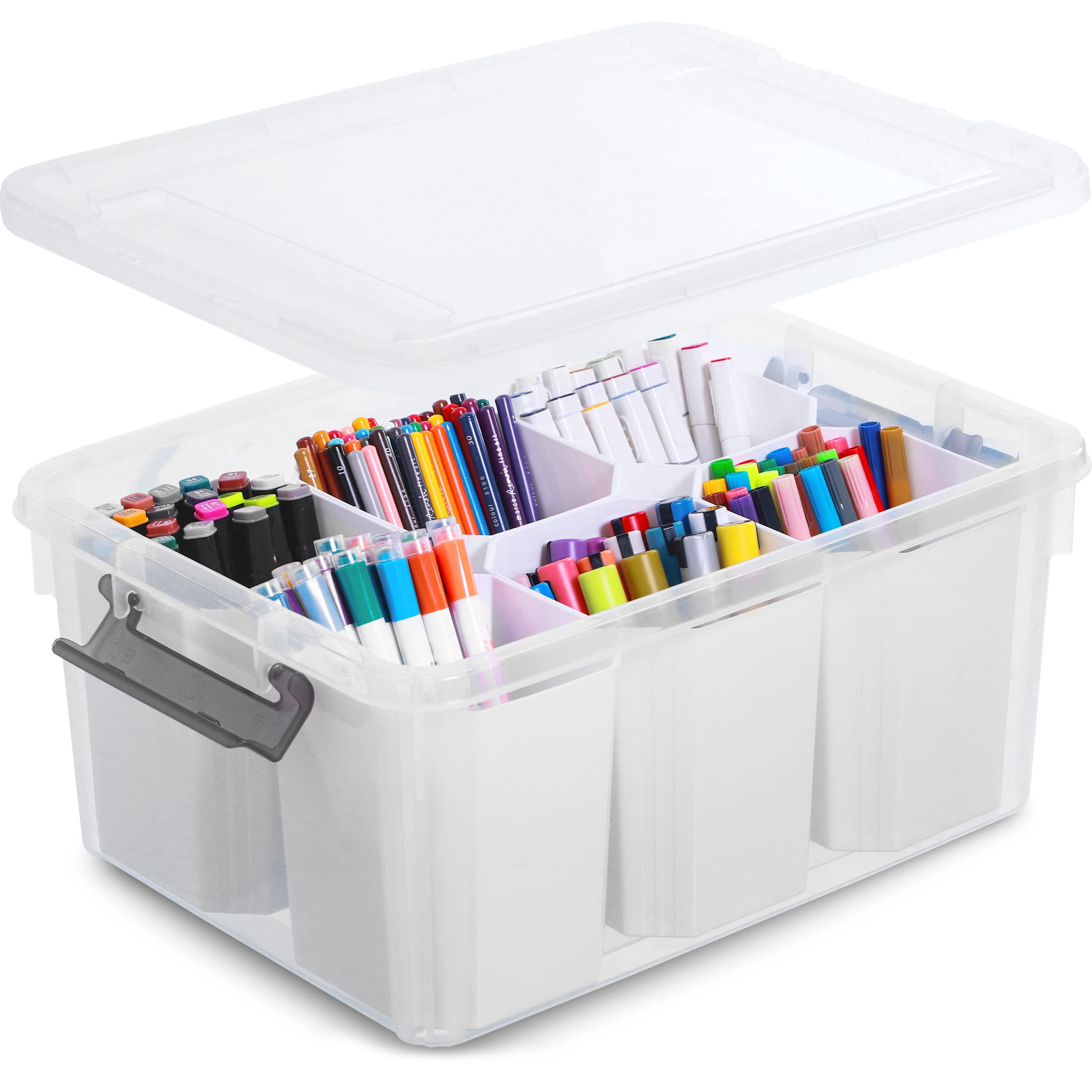 Citylife 17 qt storage bin with clear lid for quick content identification.