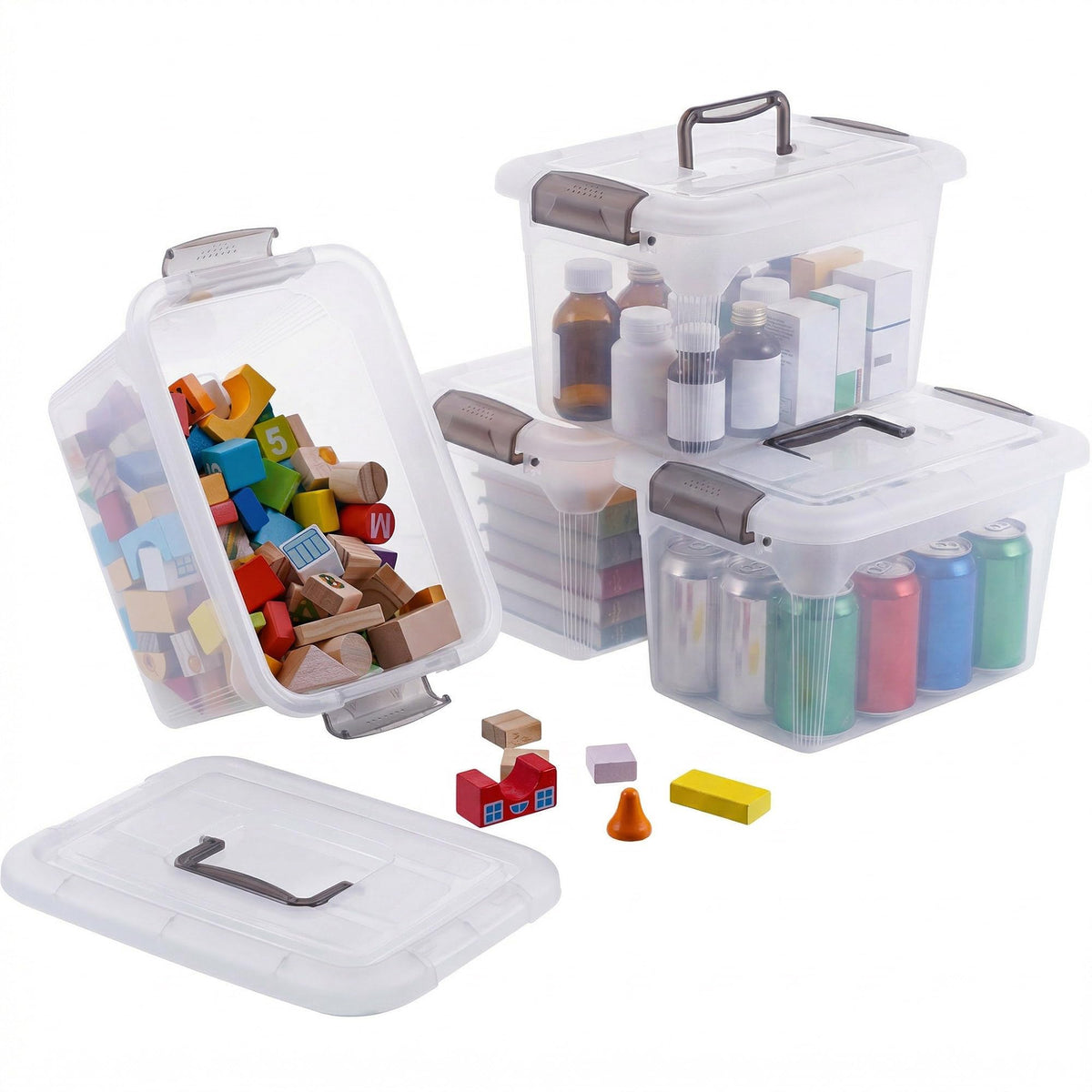 Citylife 4-pack storage bin with lids helps organize toys and crafts.